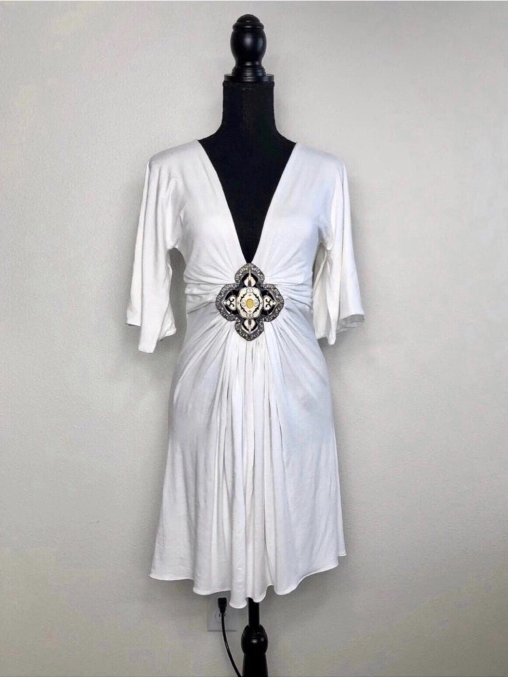 Jagger White Cotton V-Neck Fit & Flare Mini Dress